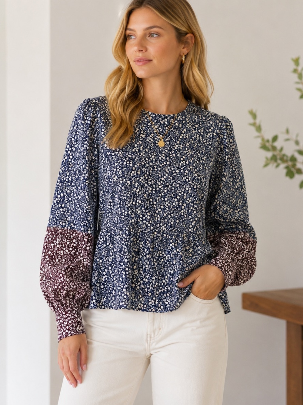 Fabiana Pigna • 100% Cotton Floral Balloon Sleeve Blouse XS